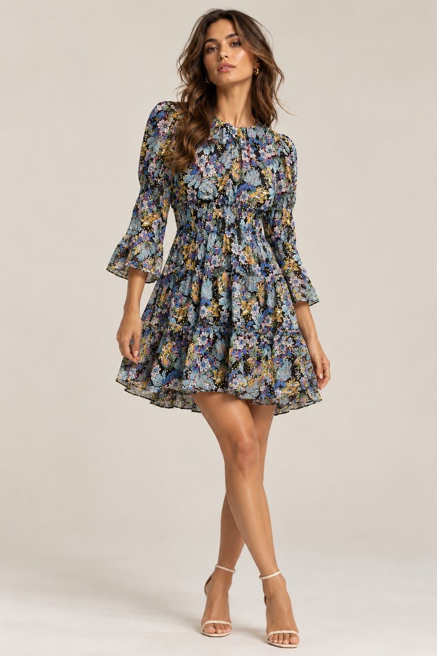 Cinq à Sept June Paradise Floral Tiered Mini Dress Multicolor Size 2